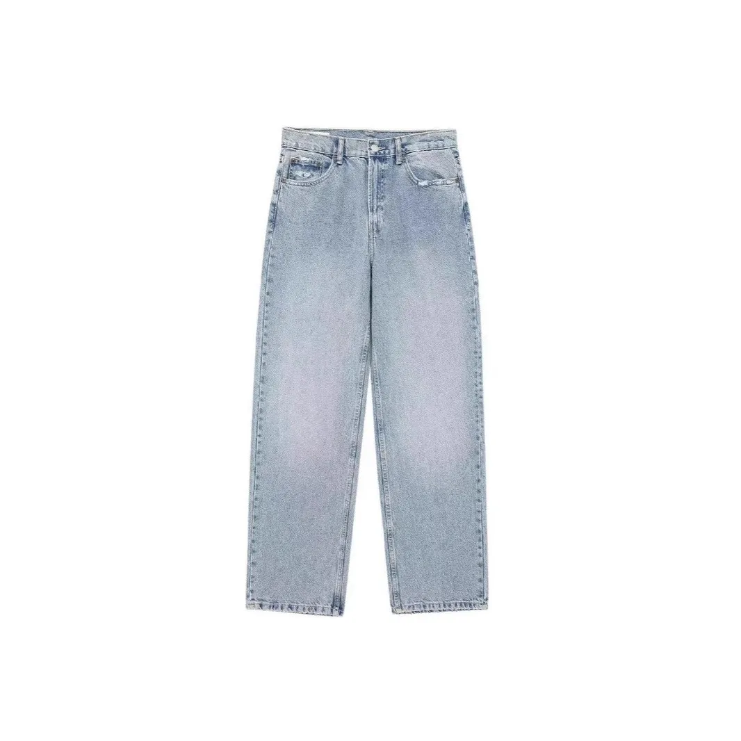 Loose Fit Ripped Jeans Mid Waist Japanese Korean Casual with Regular Thickness Full Length No Stretch Frayed Edge Women Jeans