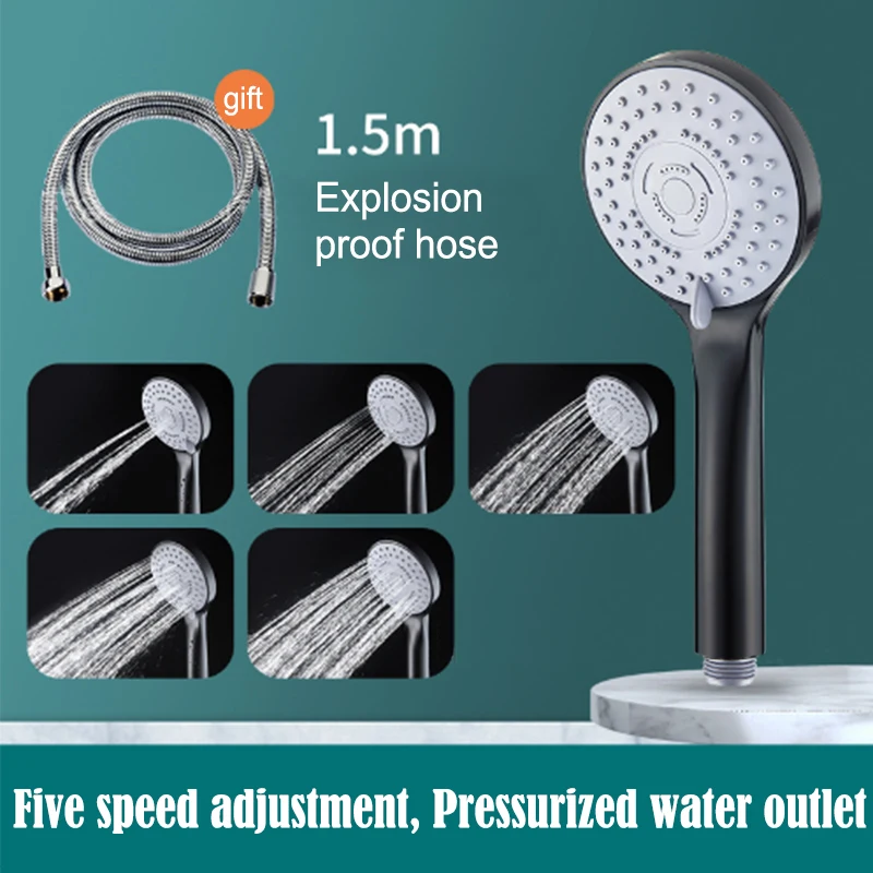 

High-Pressure Shower Head 5-Speed Adjustable Shower Head With Hose Water-Saving One-Touch Ttop Nozzle Bathroom Accessories