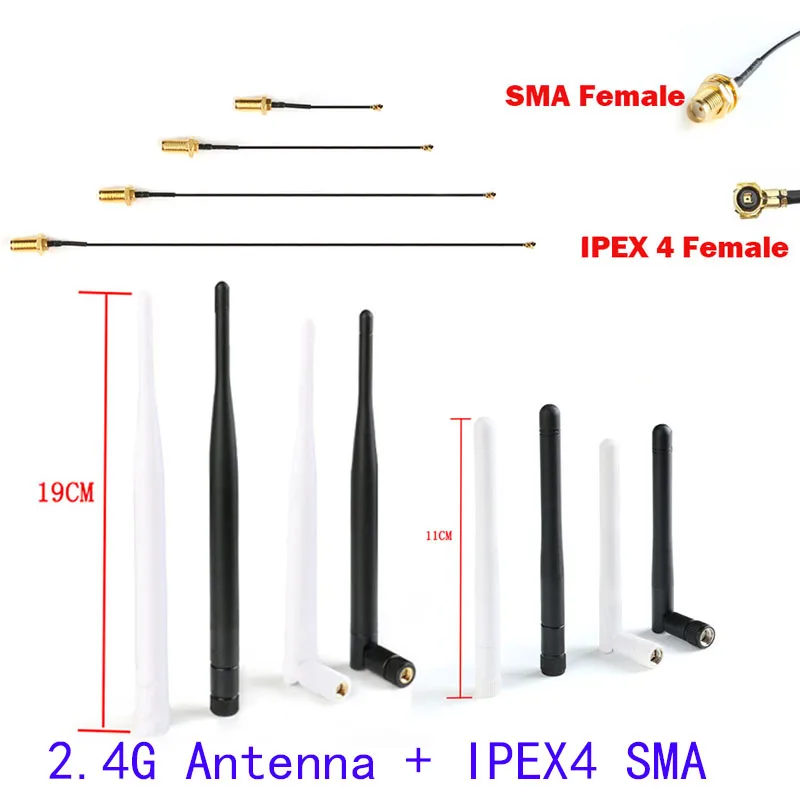 2Pcs/1set 2.4GHz WiFi Antenna 3dbi 6dbi SMA Pins + IPE 4 to SMA Hole Adapter Cable U.FL 15CM Cable  For PCI  new