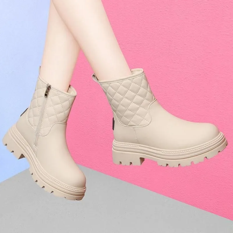 جلد مقاوم للماء مكتنزة المرأة أحذية الثلوج الشتاء الصوف مبطن الجوارب الاتجاه 2025 بيع موضة أفخم الدافئة الفاخرة السيدات الأحذية