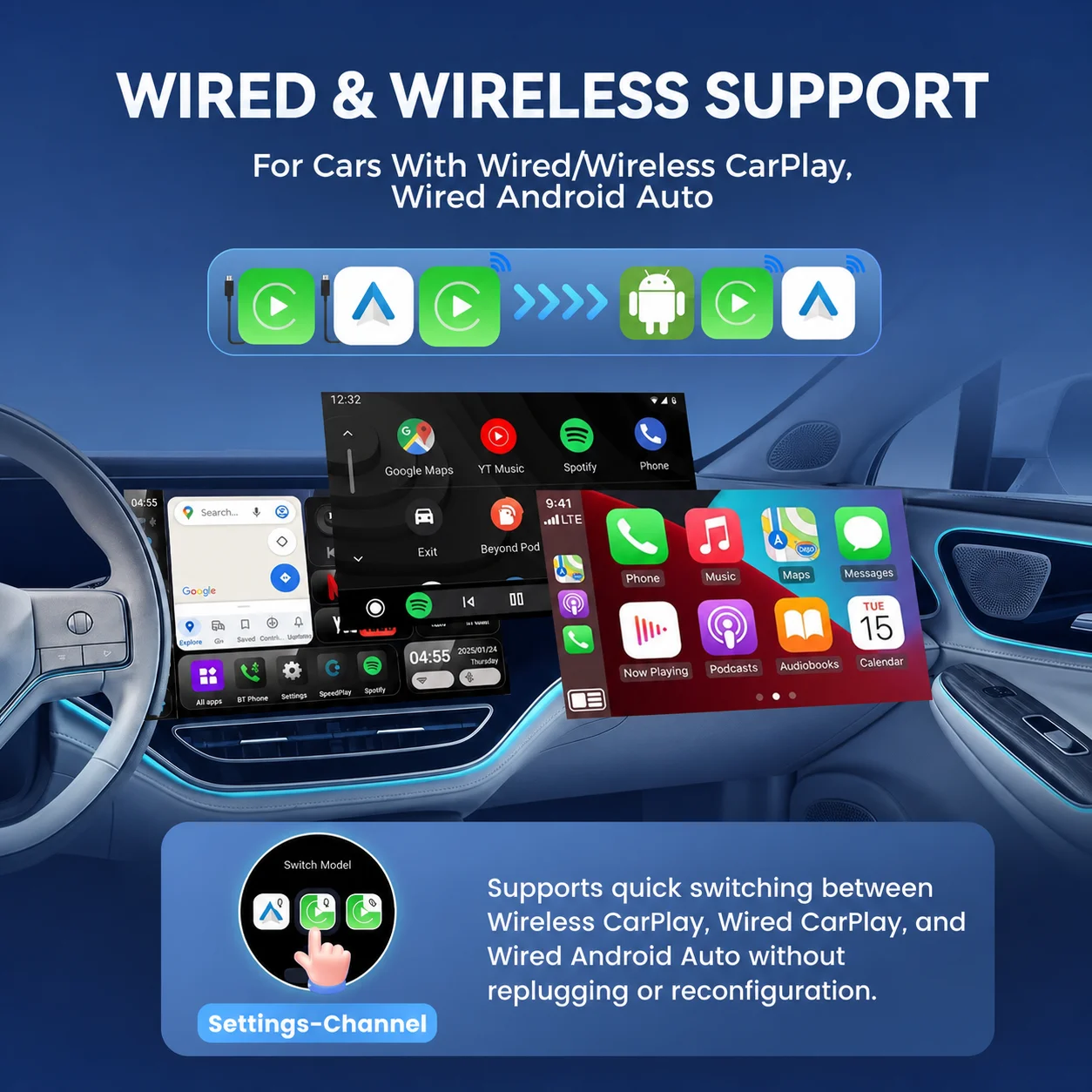 PLAYAIBOX CarPlay Tv Box Android 15 Ultra CarPlay Ai Box Android Auto Wireless Adapter GPS QCM6350 5G LTE For Youtube Netflix view 6
