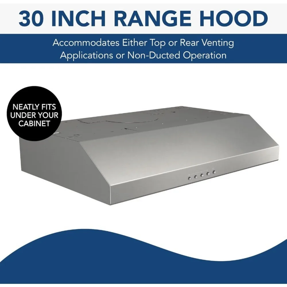 30 Inch Range Hood with LED Lights ADA Capable, 1.5 Sones, 375 Max Blower CFM, Stainless Steel