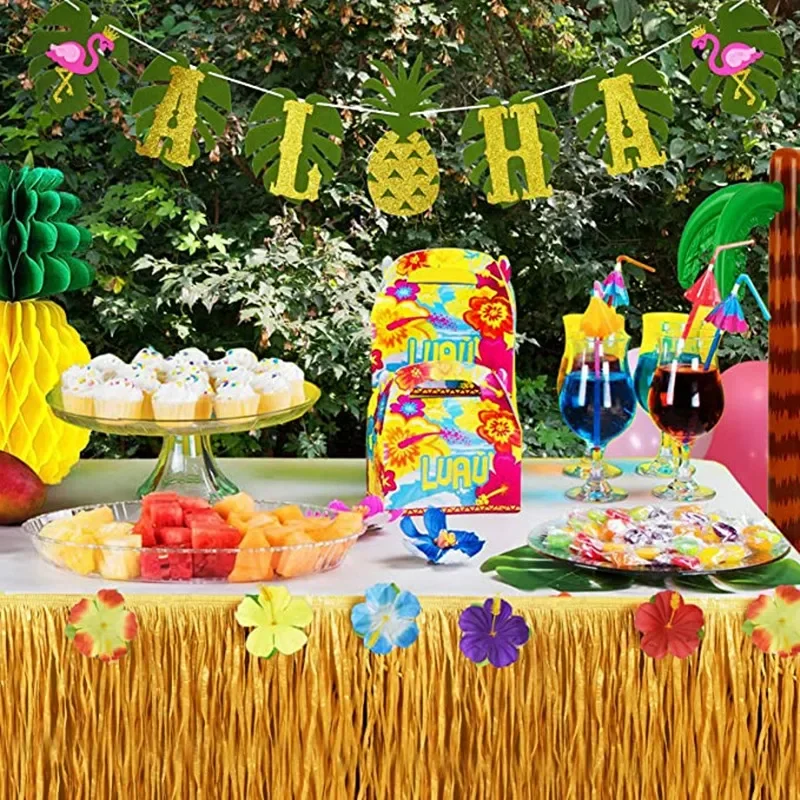 Falda de mesa de hierba Luau de Color paja de 2 tamaños, suministros de fiesta temática Hawaiana de verano para decoraciones de fiesta Tropical