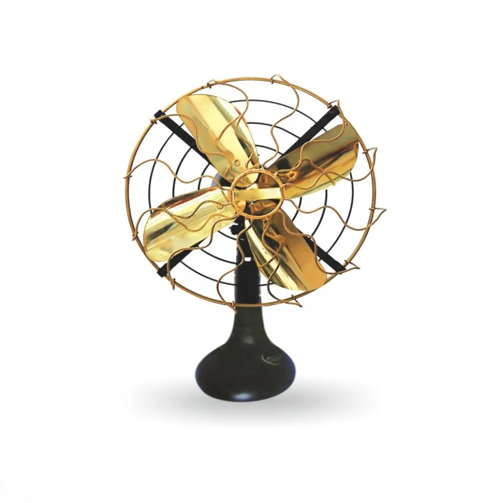 Home Decorative Yellow Antique old-fashioned Retro Top Vintage Classical Standard Size Four Brass Blades Electric Table Fan