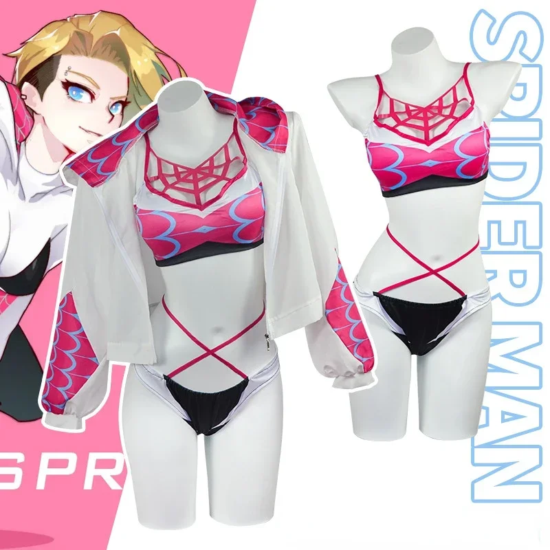 Movie Across The Spider-Fresh Gwen Stacy Cosplay Sexy Bikini Swimsuit Bodysuit for Women Summer Swimming Novelty Costumes