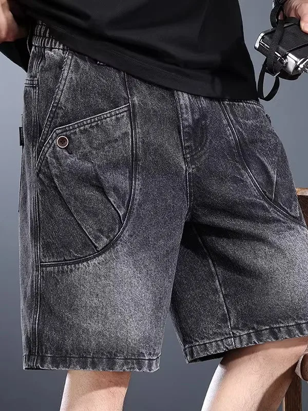 

Retro American Denim orts for Men Summer Waed Relaxed Fit Five-Point Pants Trendy Workwear Mid-Length Jeans