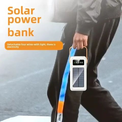 BCAK Solar Power Bank Власный кабель 50000 мАч 200000 мАч Большая емкость Открытый портативный мобильный телефон Источник питания для мобильных устройств