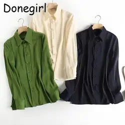 Donegirl 2023 nuove donne Polo a maniche lunghe in raso solido sciolto semplice primavera estate Casual pendolari camicette donna Chic