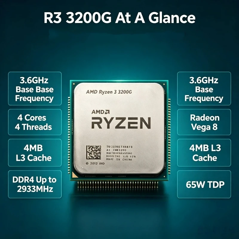 PC Assembly Parts Ryzen 3 3200G AM4 Tray CPU 4 Thread Built-in Graphics 3.6GHz Frequency