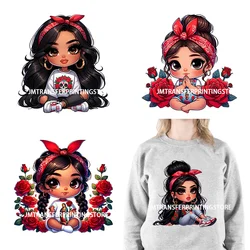 New Chibi Chicana Lovely Bow Rose Baby Girls Latina Princess Iron On DTF Heat Transfer Stickers Ready To Press For Clothing