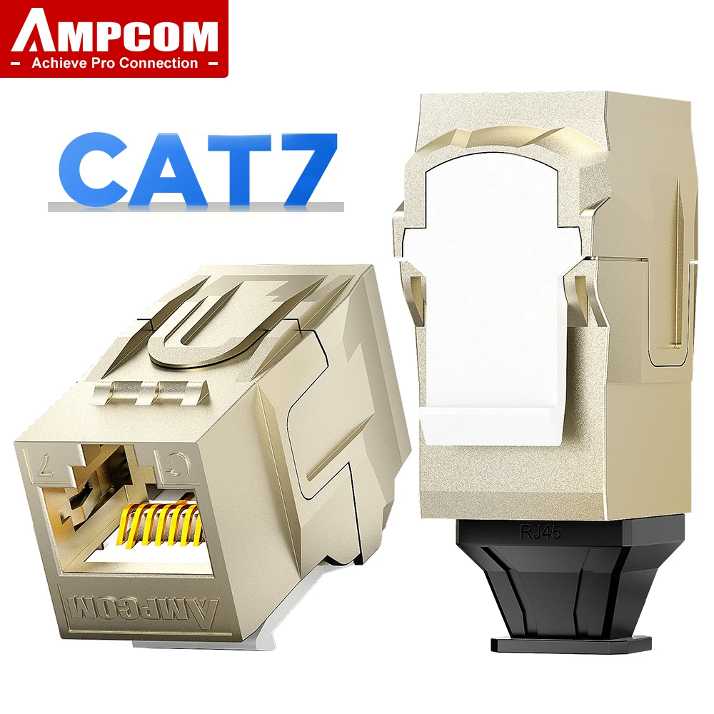 AMPCOM CAT7 RJ45 Inline Coupler Keystone Jack, CAT6A CAT6 Full Zinc-Alloy Shielded STP Feed-Through RJ45 Jacks Female to Female