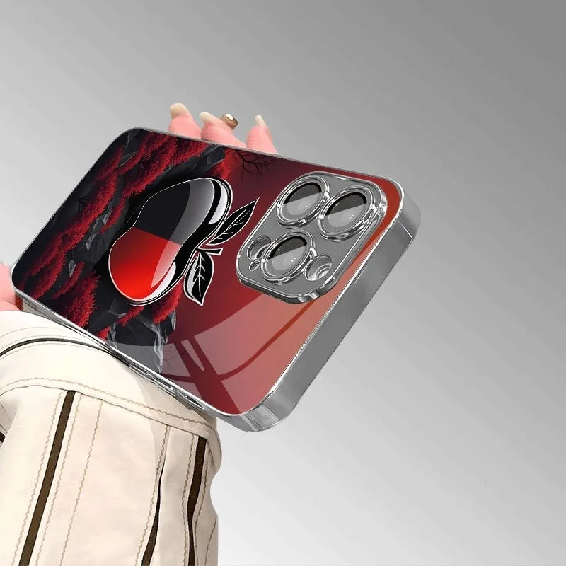 الإبداعية أسود أحمر ل أبل نمط الزجاج مطلي جراب هاتف آيفون 17 16 15 14 13 12 11 برو ماكس زائد 16E 17Air غطاء #4