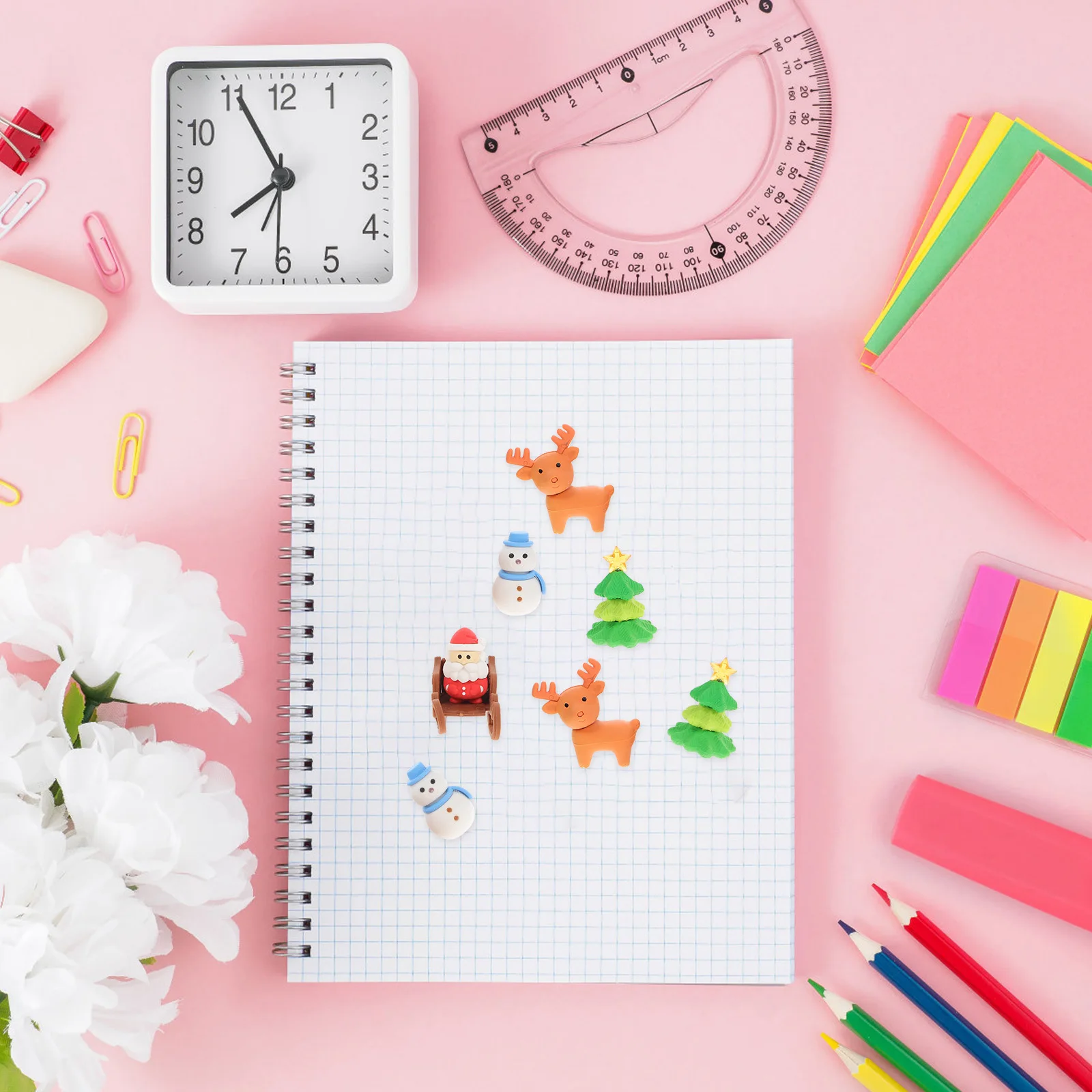 12 Uds. Borrador de Navidad de Papá Noel, lápiz de forma Adorable, borrador de goma, suministros de dibujo para estudiantes escolares, regalo para recoger regalo de Navidad