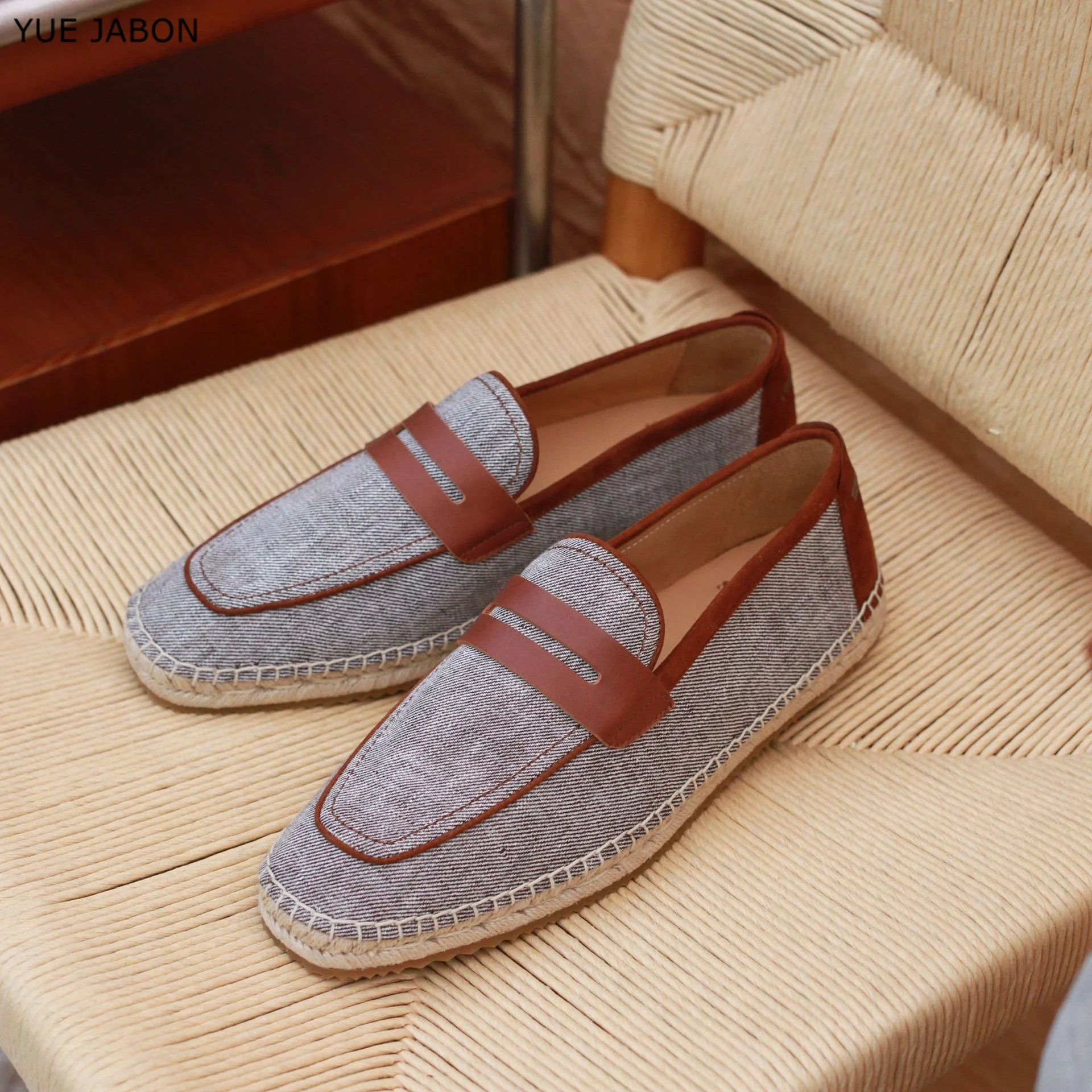 Breathable Linen Genuine Leather Men's Shoes Handmade Fisherman Slip-On Casual Shoes Comfortable Spring Summer Wear Footwear