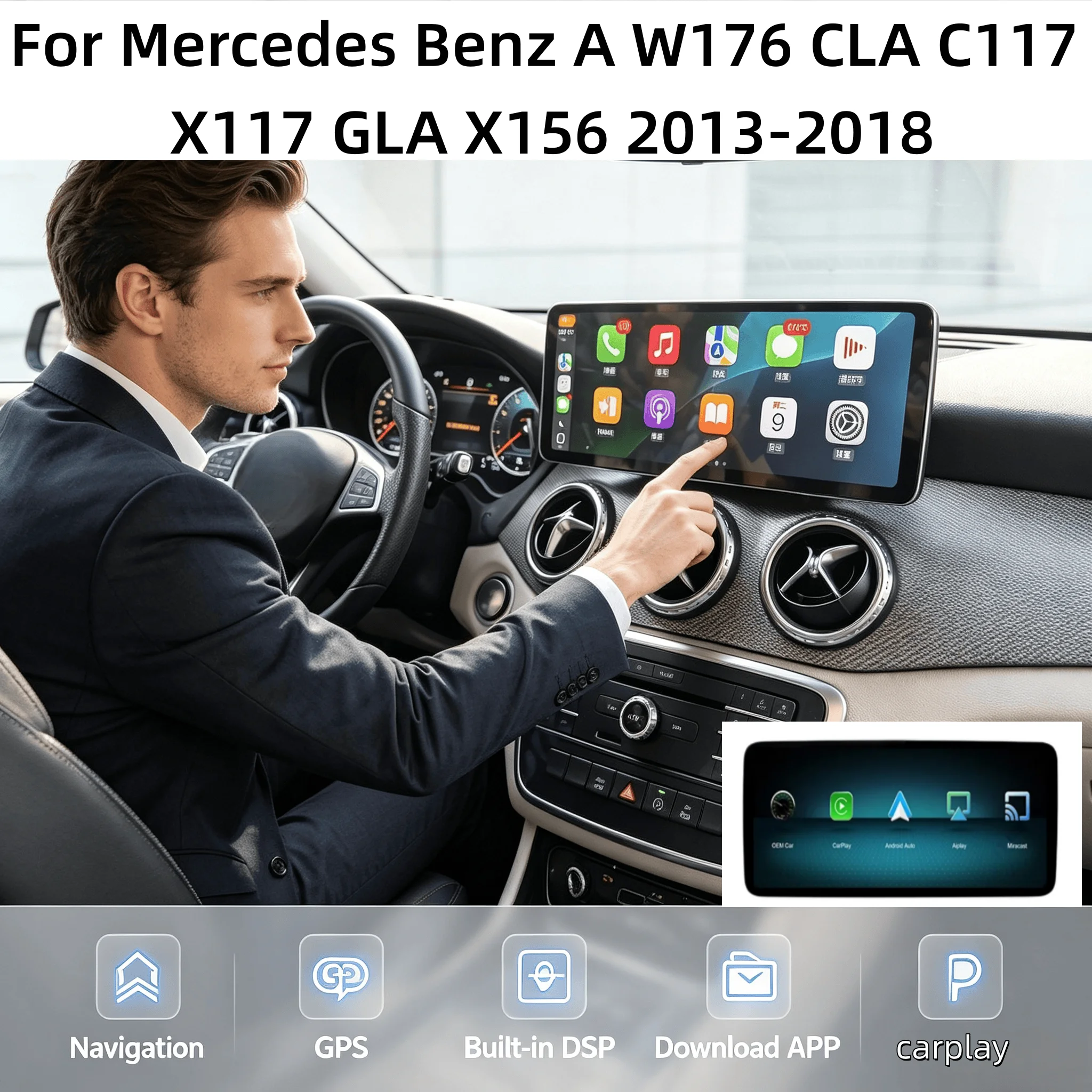 12.8Inch For Mercedes Benz A W176 CLA C117 X117 GLA X156 2013-2018 Android Auto   Bluetooth Navigation Radio CarPlay 4G WIFI