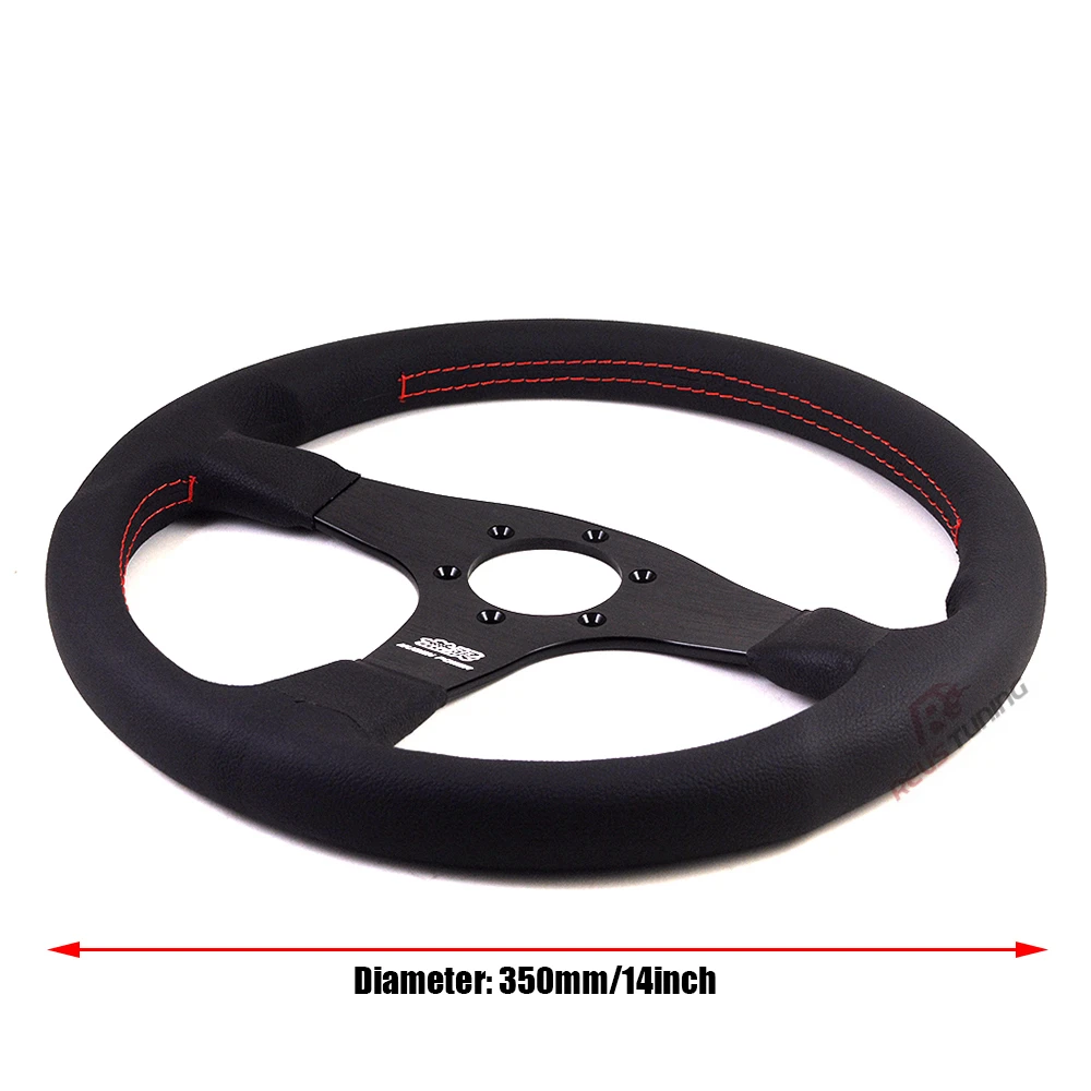 Red Stitch Universal Flat JDM Mugen Style 350mm 14inches Racing Car Sport Steering Wheel For Honda