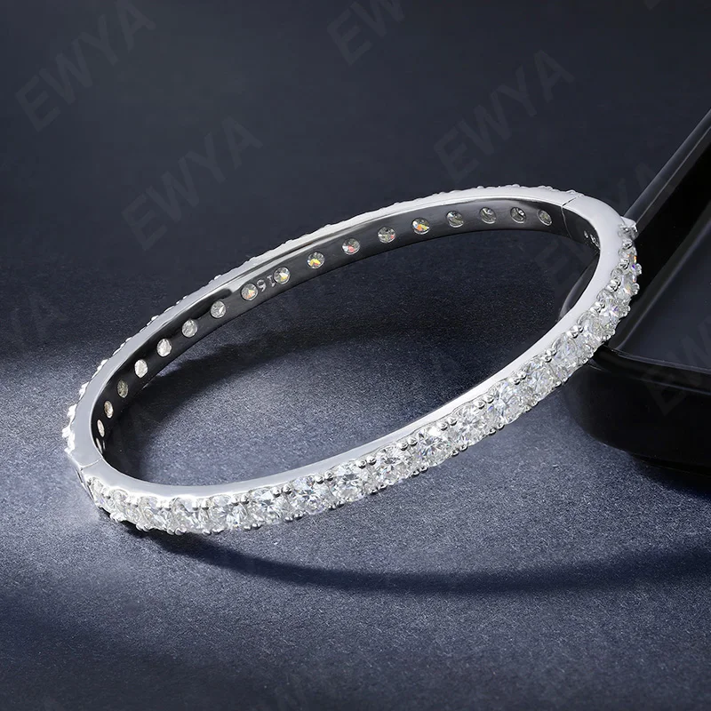 EWYA Real GRA Certified D Color 4mm 0.3CT Full Moissanite Bangle Bracelet for Woman Party S925 Sterling Silver Diamond Bracelets