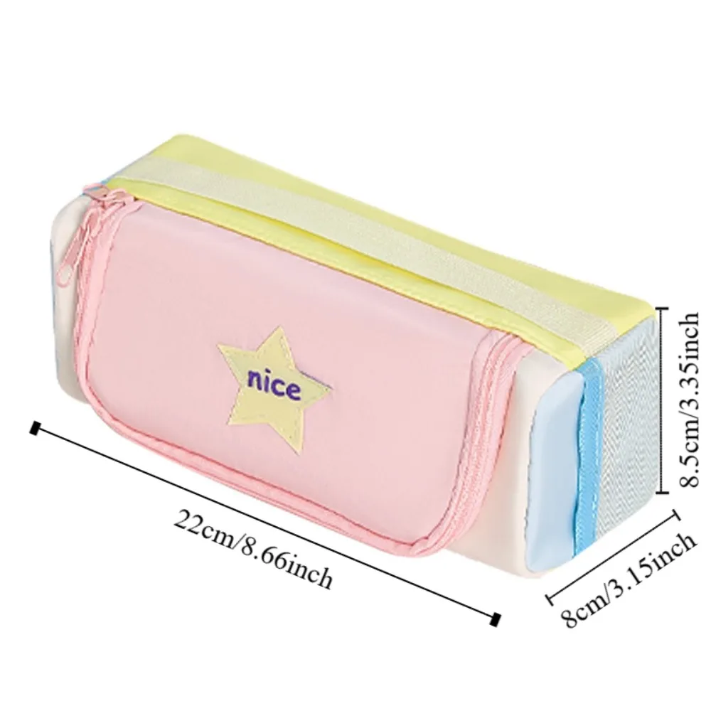 Square Korean Star Pencil Bag Multiple Pockets Layers Desktop Storage Large Capacity Pencil Bag Zipper Candy Color
