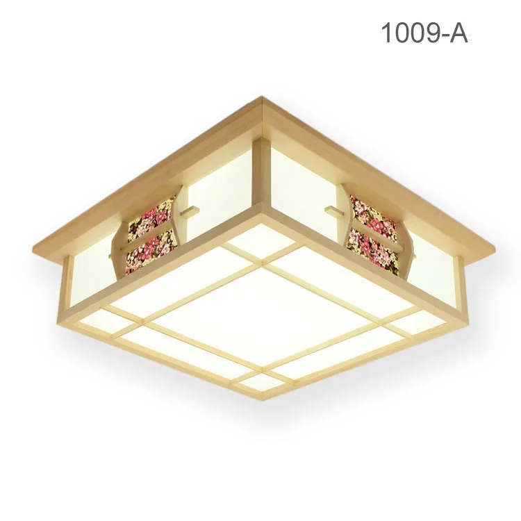 Japanese Style Tatami Wood Ceiling Pinus Sylvestris LED Lamp Natural Color Square Grid Paper Ceiling Lamp Fixture 1009