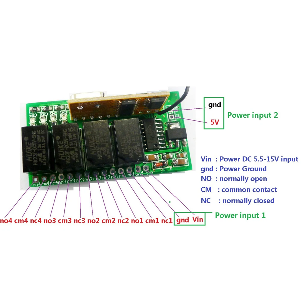 CE031 Super Mini DC 5V 9V 12V 433.92M 4 Channel RF Wireless remote control Relay Switch for PT2262 EV1527 Fixed Learning Code