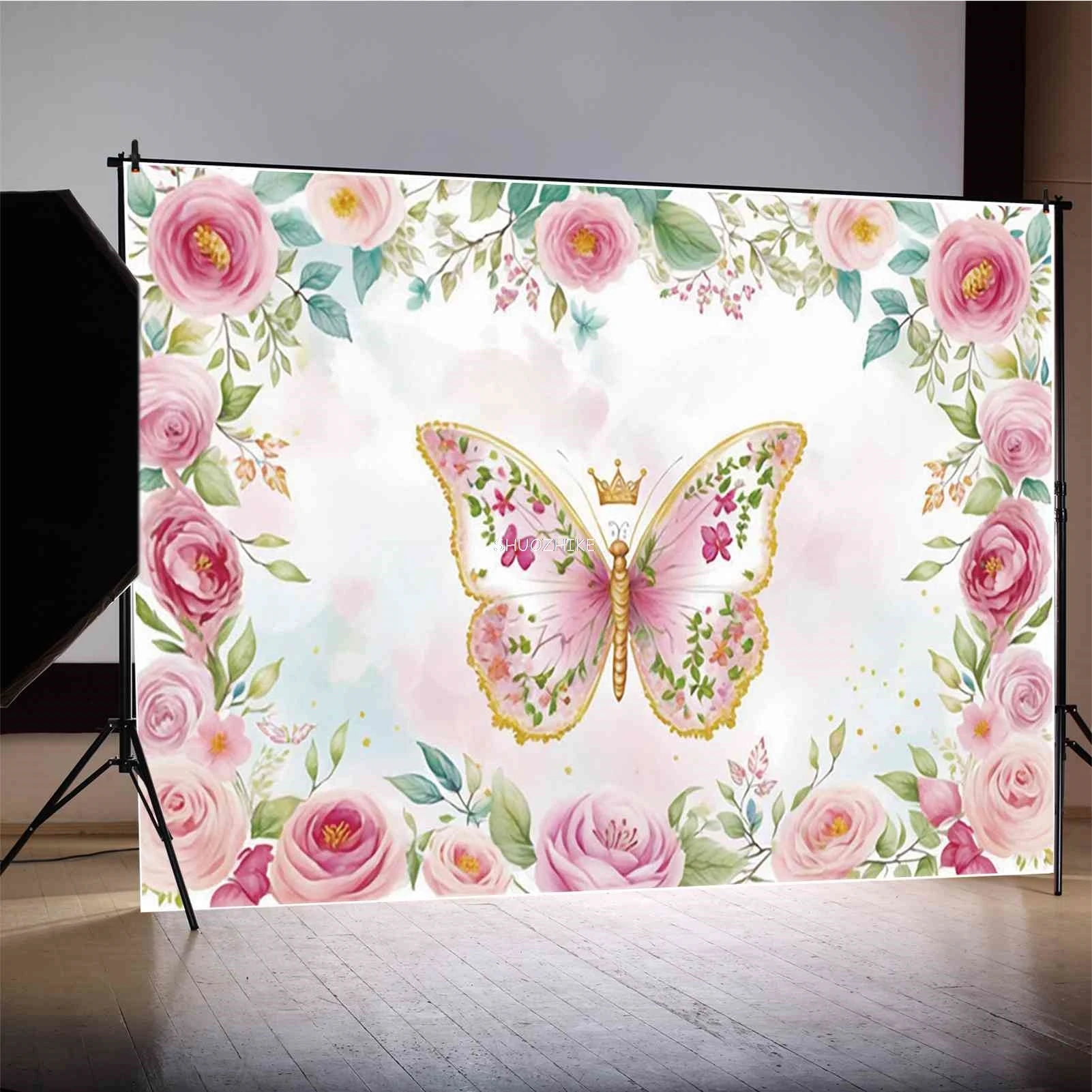 Персонализированный фон с изображением бабочки на заказ, весенний сад, цветы, украшения для детского душа, фотофон