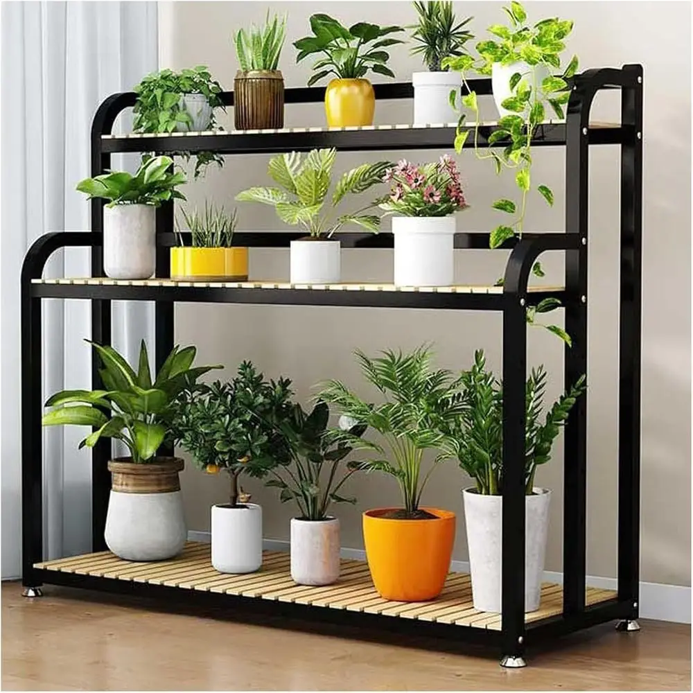 

3-Tier Staircase Style Plant Stand, Large Indoor/Outdoor Flower Rack, Black, 47.2 Height