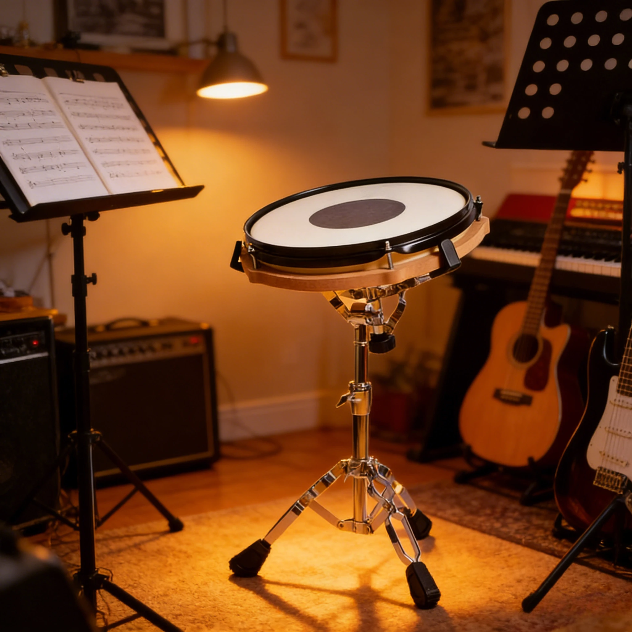 

Portable Beginner Friendly 12 Inch Quiet Drum Pad Practice Kit with Sturdy Stand Mute Skin Portable for Home Daily Training