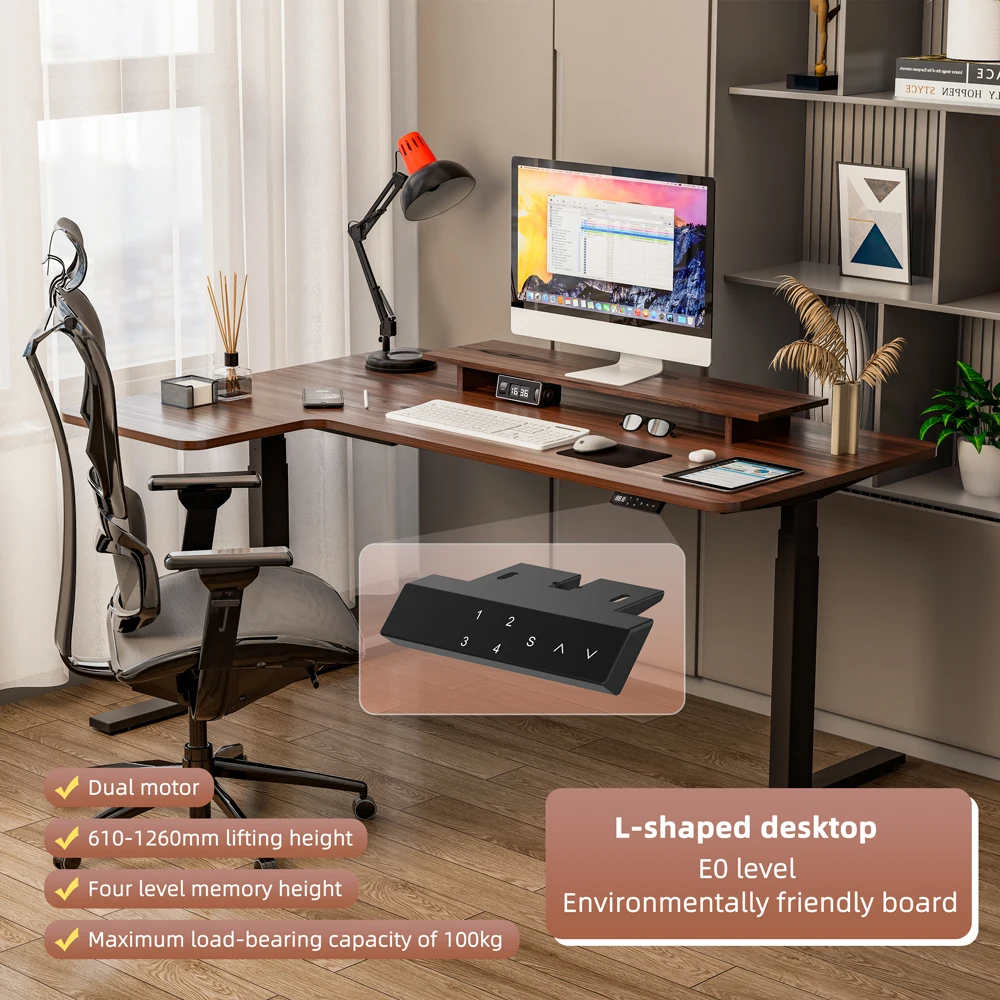 Hot Sales Modern L Shaped Electric Height Adjustable Standing Desk Sit Stand up Home Office Manager Computer Tables