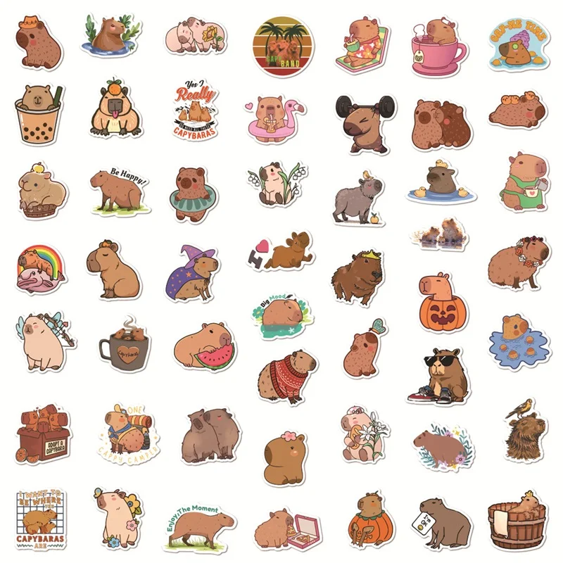 10/30/50PCS Cartoon Capybara PVC Sticker Aesthetic Children's Stationery Hand Accounting Tools Decoration Scrapbooking Supplies