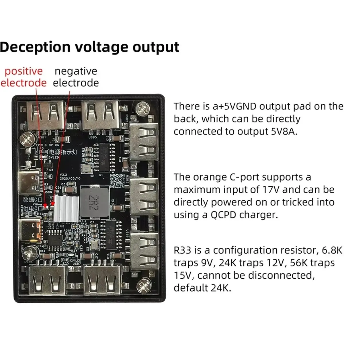 USB 2.0 Hub 7 Port Expansion Module with Type-C Interface Power OTG Support Electronic Kit
