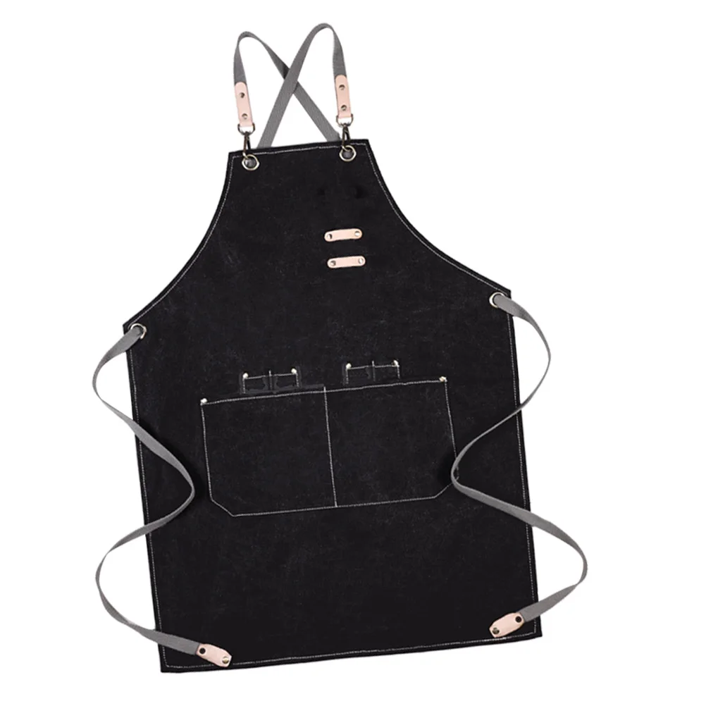 

Apron Unisex Halter Neck Canvas Adult Kitchen Cooking Serving Work Customizable Strappy Design Pockets