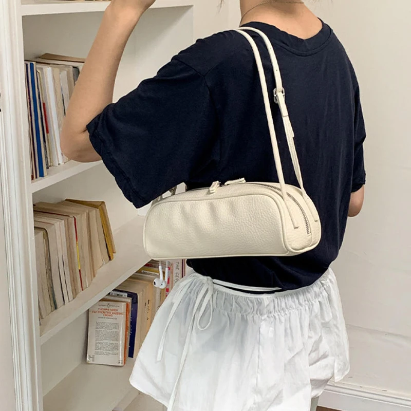 Koreanische Lychee-Textur Schultertasche, Damen Einfarbige Minimalistische Unterarmtasche, Vintage Pendler-Handtasche mit Reißverschluss – Detail 13