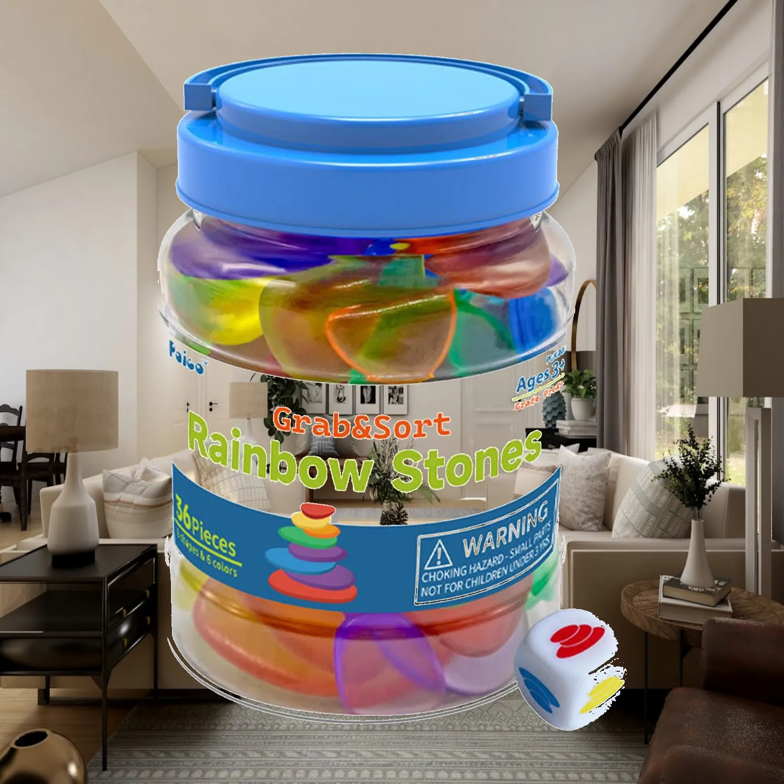 36Pcs Stacking Stones Jar Colorful Sorting Toy for Teaching Gift Activity