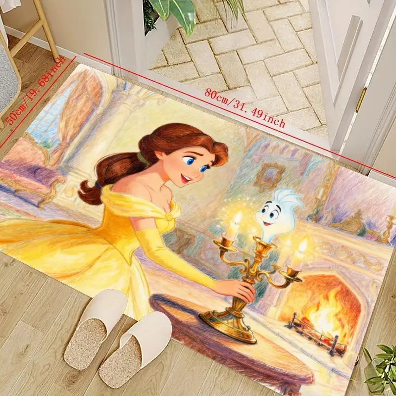 

1 шт., коврик Disney Beauty and the Beast Belle & Lumiere с персонажем мультфильма, мягкий нескользящий моющийся напольный коврик для детской спальни, L