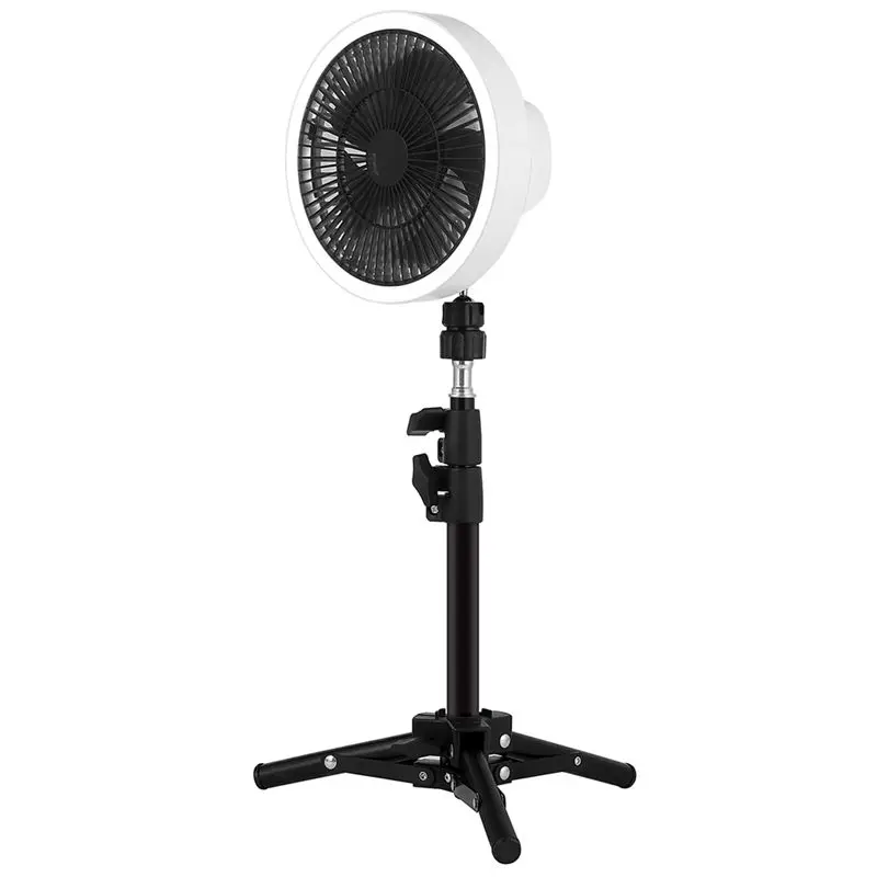 ABXF-Rechargeable Vertical Tripod Fan Home Tripod Display Fan Hiking Shaking Head Vertical Fan White & Black