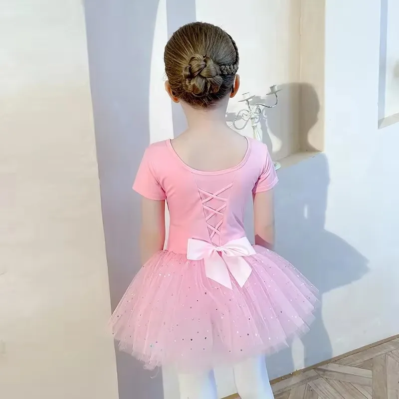 Long Sleeve Children\'s Ballet Dress Girls Jumpsuit Dancing Tutu Dress Pink Gauze Skirt for Baby Dance Practice Leotards for Girl