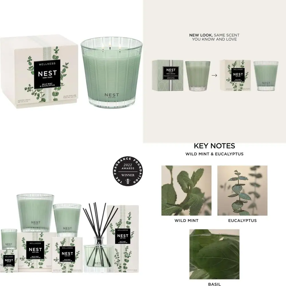 شمعة معطرة بثلاث فتحات مع رائحة النعناع البري والأوكالبتوس، 21.2 أونصة، وقت حرق 100 ساعة، حاوية زجاجية قابلة لإعادة الاستخدام #1