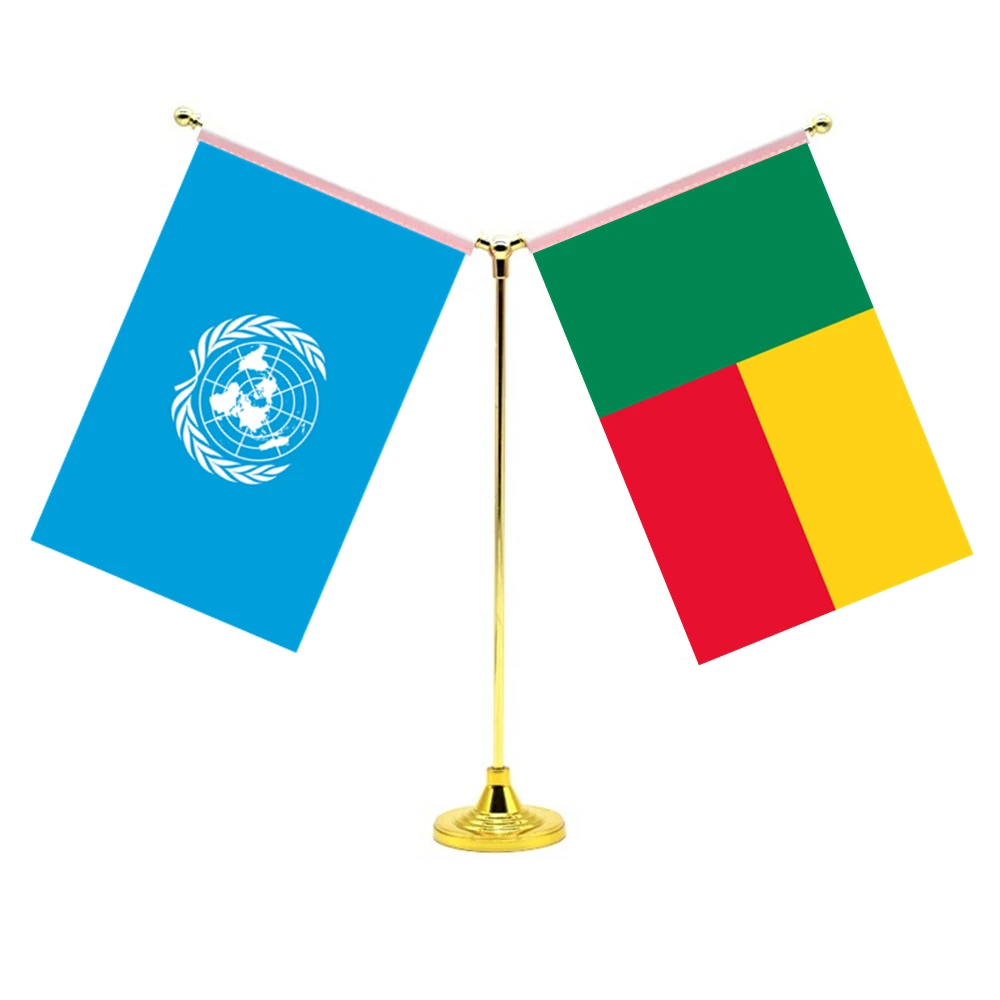 14x21cm Mini Beninese Flag Office Decoration With Two Flags Of The United Nations And Benin