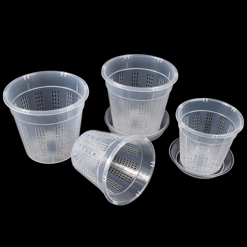 1Pc Flowerpot Garden Planter Drainage Pots with Holes Transparent Orchid Baskets Plastic Breathable Flower Pots Accessories