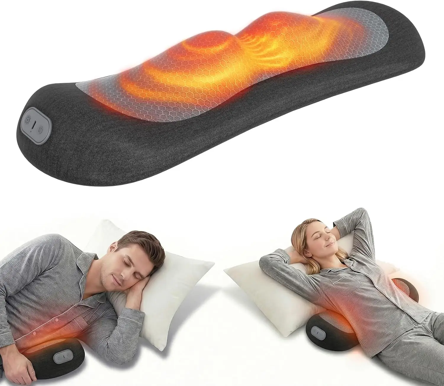 

3-in-1 Lumbar Support Pillow, 2-Level Heat, Massage, Dual Airbag Traction, Ergonomic Memory Foam for Back Pain Relief