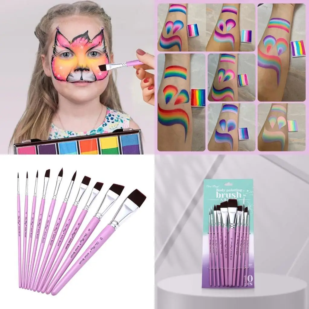 

Y5LB 10x Nylon Hair Painting Brush Artist Paint Brush Watercolor Paint Brush Drawing Supplies for Body Face Painting
