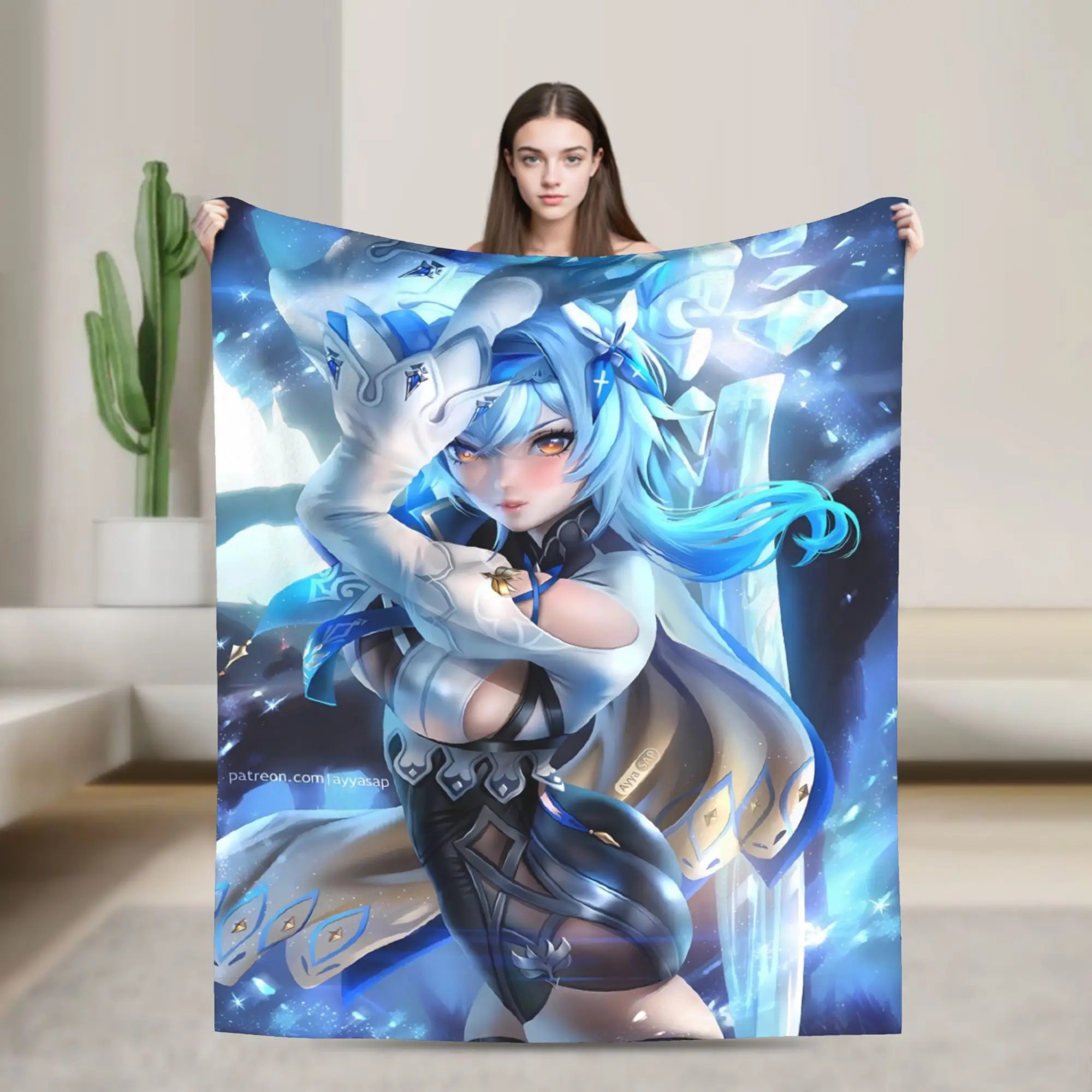 Super Warm Blankets Cartoon Genshin Impact Eula Lawrence Universal Bedding Throws Flannel Bedspread For Home Decor Bed Cover