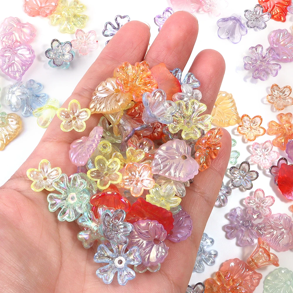 100 Stück Farbverlaufs-Blumen-Acrylperlen, Glockenblumen-Abstandsperlen, Kappen für DIY-Charms, Armbänder, Schmuckherstellung, Zubehör