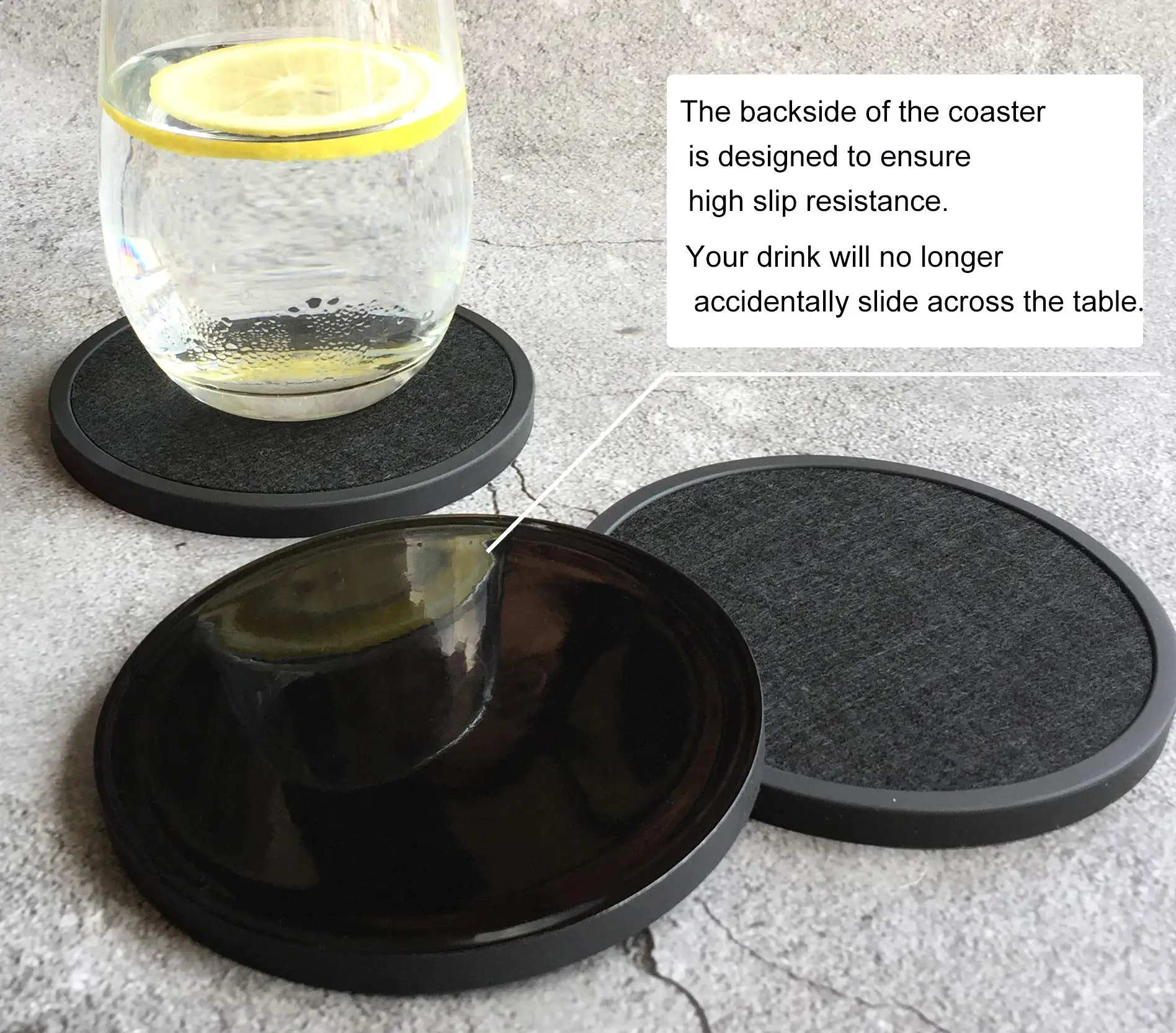 Absorbent Coasters for Drinks with Holder - 6packs, Silicone Coasters with Soft Felt Insert for Tabletop Protection