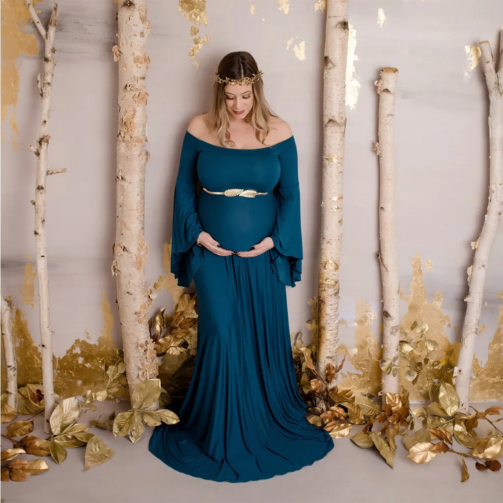 

Solid Maternity Dresses For Photo Shoot Women Pregnants Sexy Photography Props Off Shoulders Pregnancy Dress Платья Для Женщин