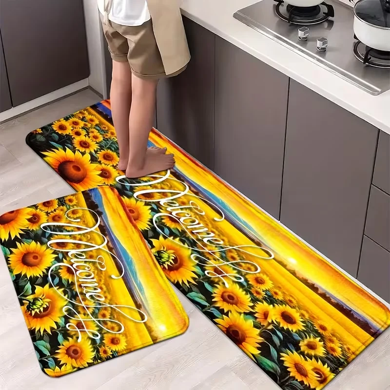 Sonnenblumen-Küchenmatte – rutschfeste, langlebige Pads, geeignet für Küche, Badezimmer, weich für Waschbecken, Waschküche, Frühlingsdekor-Teppich