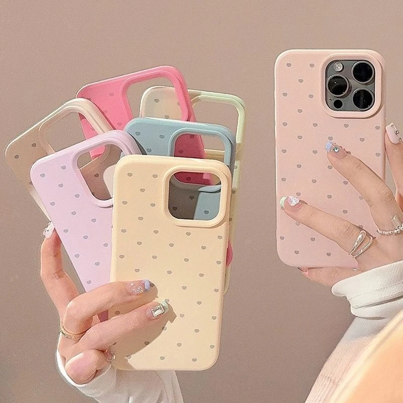 Simple Cute Love Heart Macron Case Compatible for IPhone 13 12 16 11 15 14 Pro Max XR XS Max X 16 15 Plus Leather Texture Case
