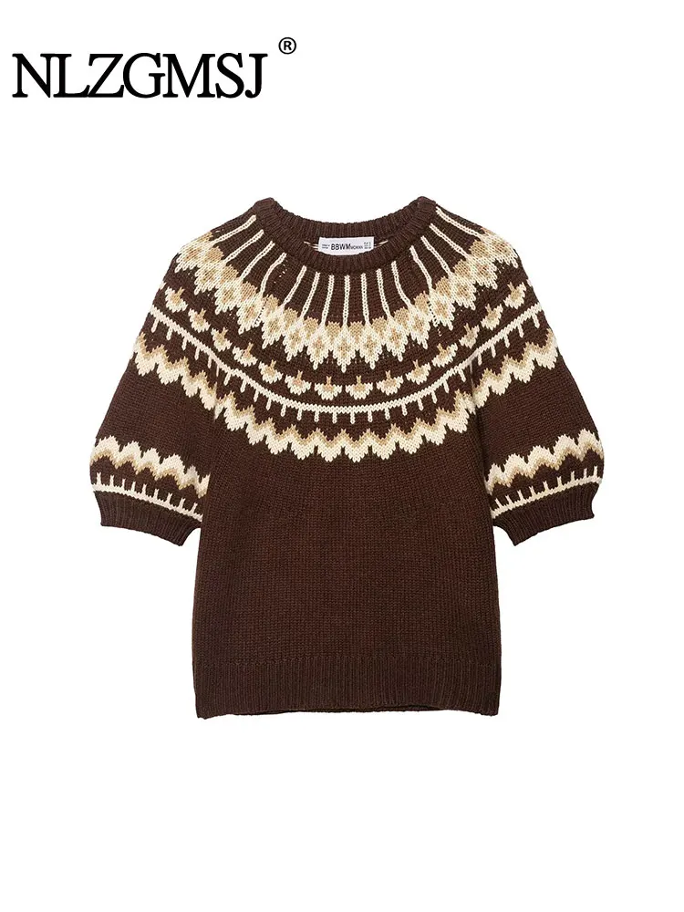 

NLZGMSJ Women 2025 Autumn Winter Vintage Short Sleeve Women Sweaters Jacquard Weave Thick Warm Femme Fashion Pullovers
