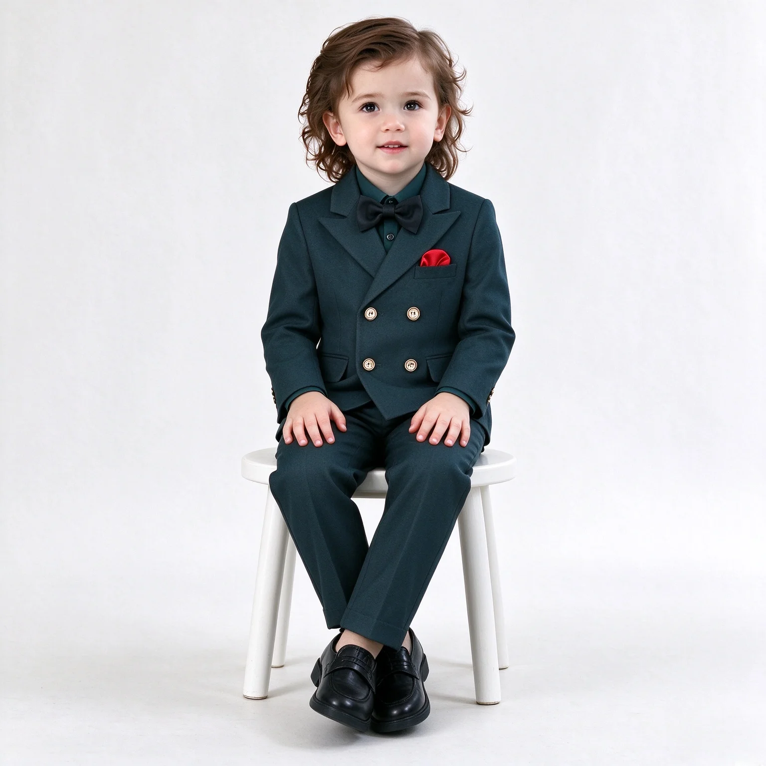 Boys 5 Pcs Formal Suit Double Breasted Blazer+Vest+Pants+Bow Tie&Pocket Square Kids Gentleman Outfit for Wedding Birthday Party