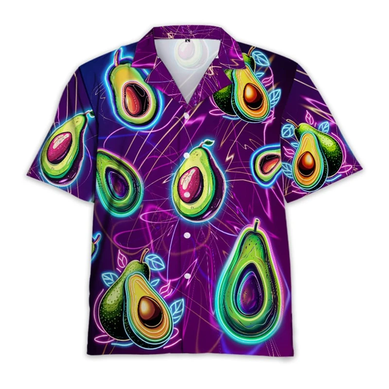 Fruit Avocado 3D Printed Shirts For Men Clothes Summer Hawaiian Fruits Avocados Lapel Blouse Casual Women Blouses Female Y2k Top